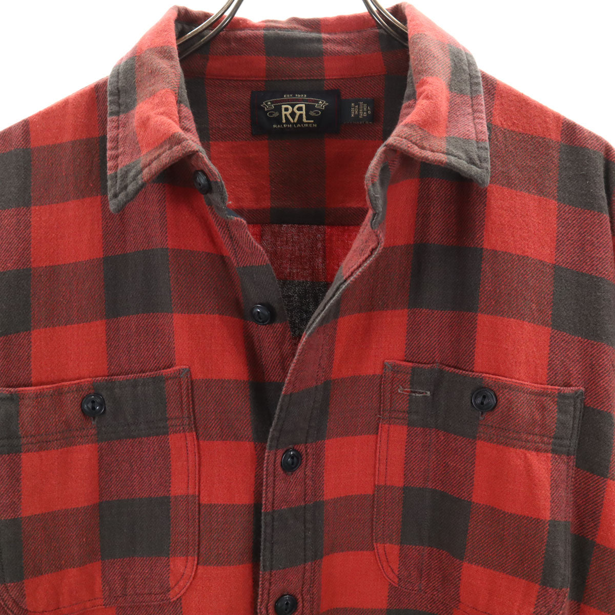 ダブルアールエル RRL ギンガムチェック柄 長袖 シャツ L 赤 RALPH LAUREN メンズ