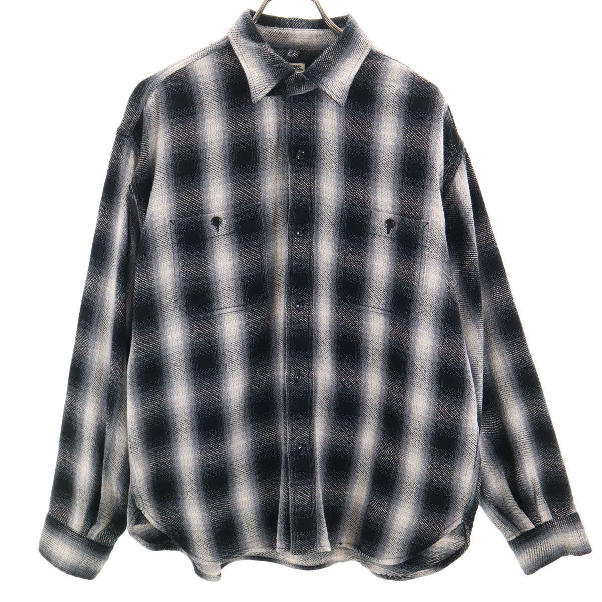 BARNS OUTFITTERS バーンズアウトフィッターズ 日本製 チェック柄 長袖 シャツ L 黒系 メンズ