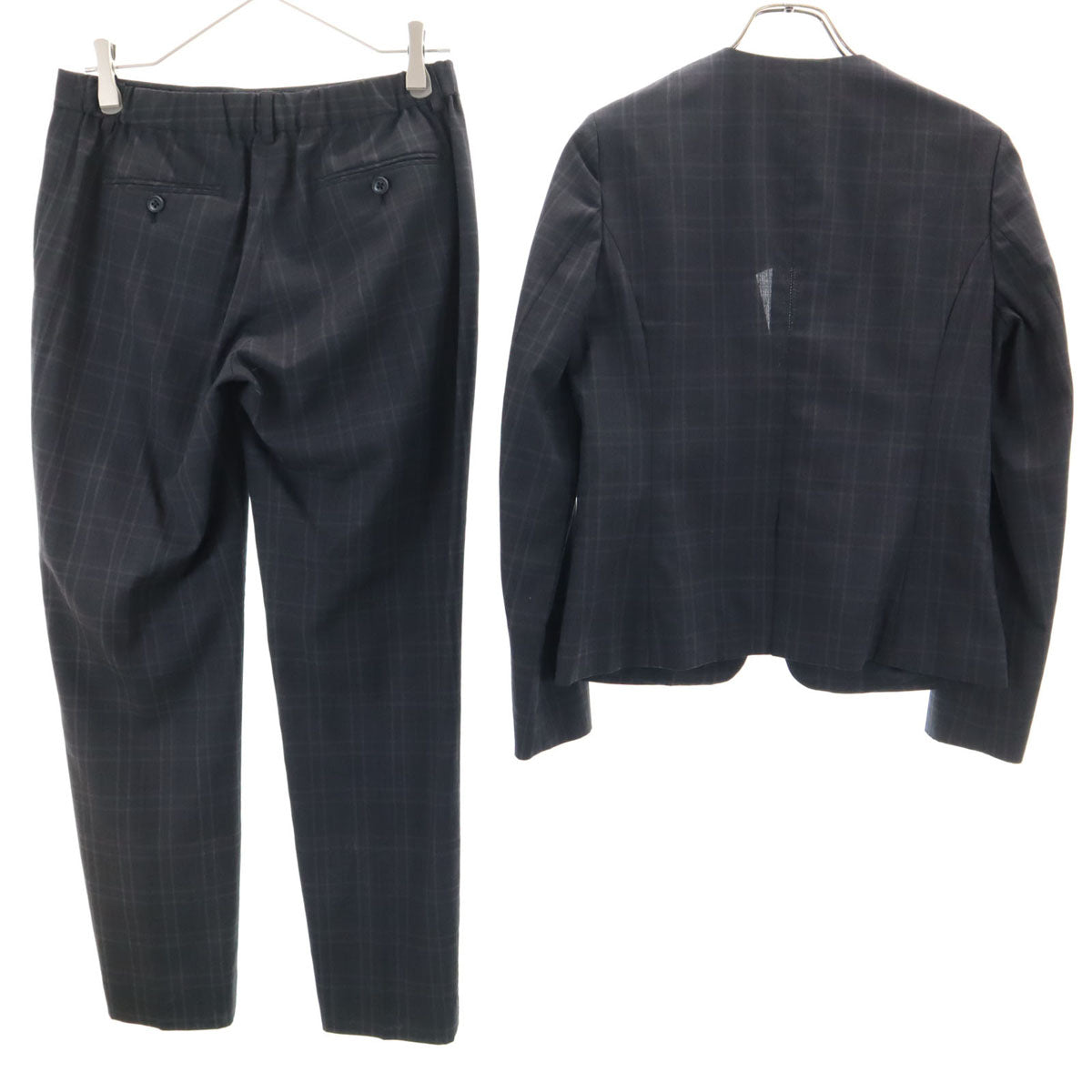 WORK TRIP OUTFITS ワークトリップアウトフィッツ GREEN LABEL RELAXING チェック オープンカラー パンツスーツ 上下 セットアップ M チャコールグレー レディース