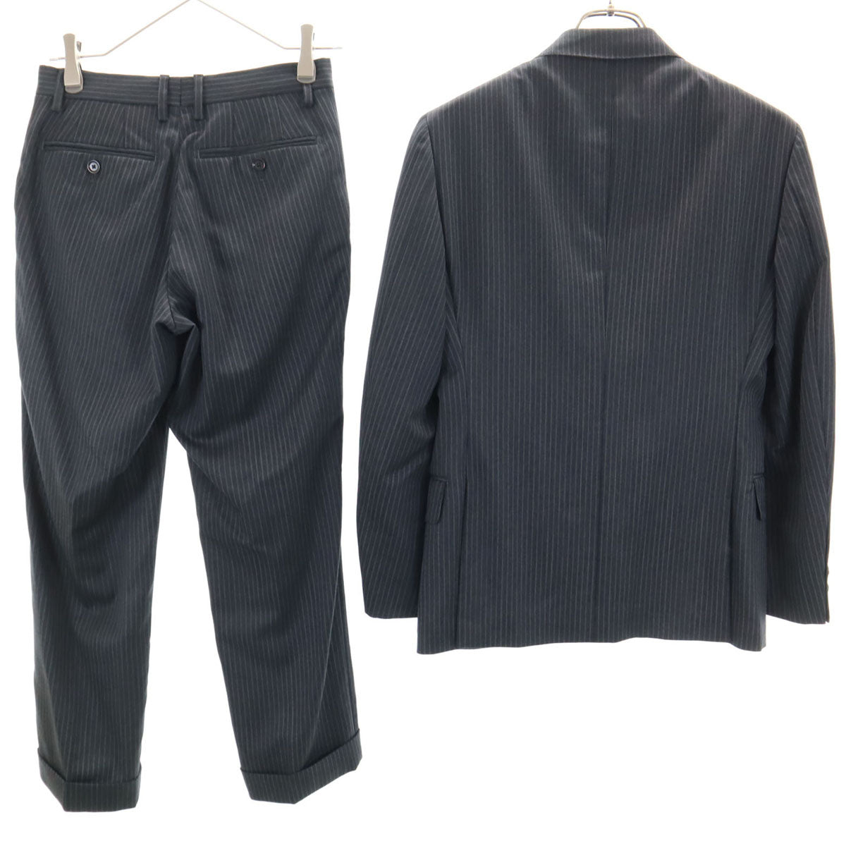 green label relaxing グリーンレーベルリラクシング UNITED ARROWS ストライプ パンツスーツ 上下 セットアップ 42 チャコールグレー メンズ