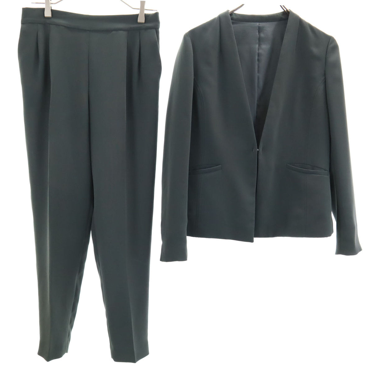 green label relaxing グリーンレーベルリラクシング UNITED ARROWS オープンカラー パンツスーツ 上下 セットアップ 40 グリーン系 レディース