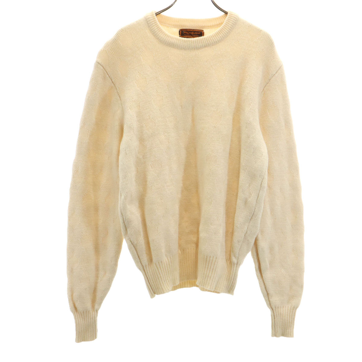 YVES SAINT LAURENT イヴサンローラン 80s ヴィンテージ 総柄 長袖 セーター M 生成り ニット レディース