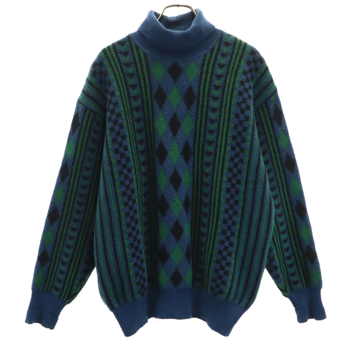 Christian Dior MONSIEUR クリスチャンディオール ムッシュ 90s オールド 総柄 長袖 タートルネック セーター L 青紺 ニット メンズ