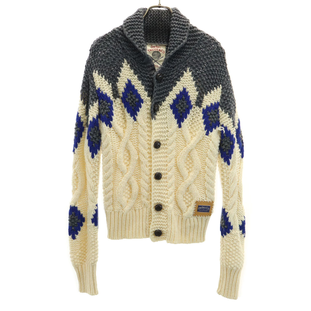 DIESEL ディーゼル 長袖 ショールカラー カウチン ニットカーディガン S グレー メンズ