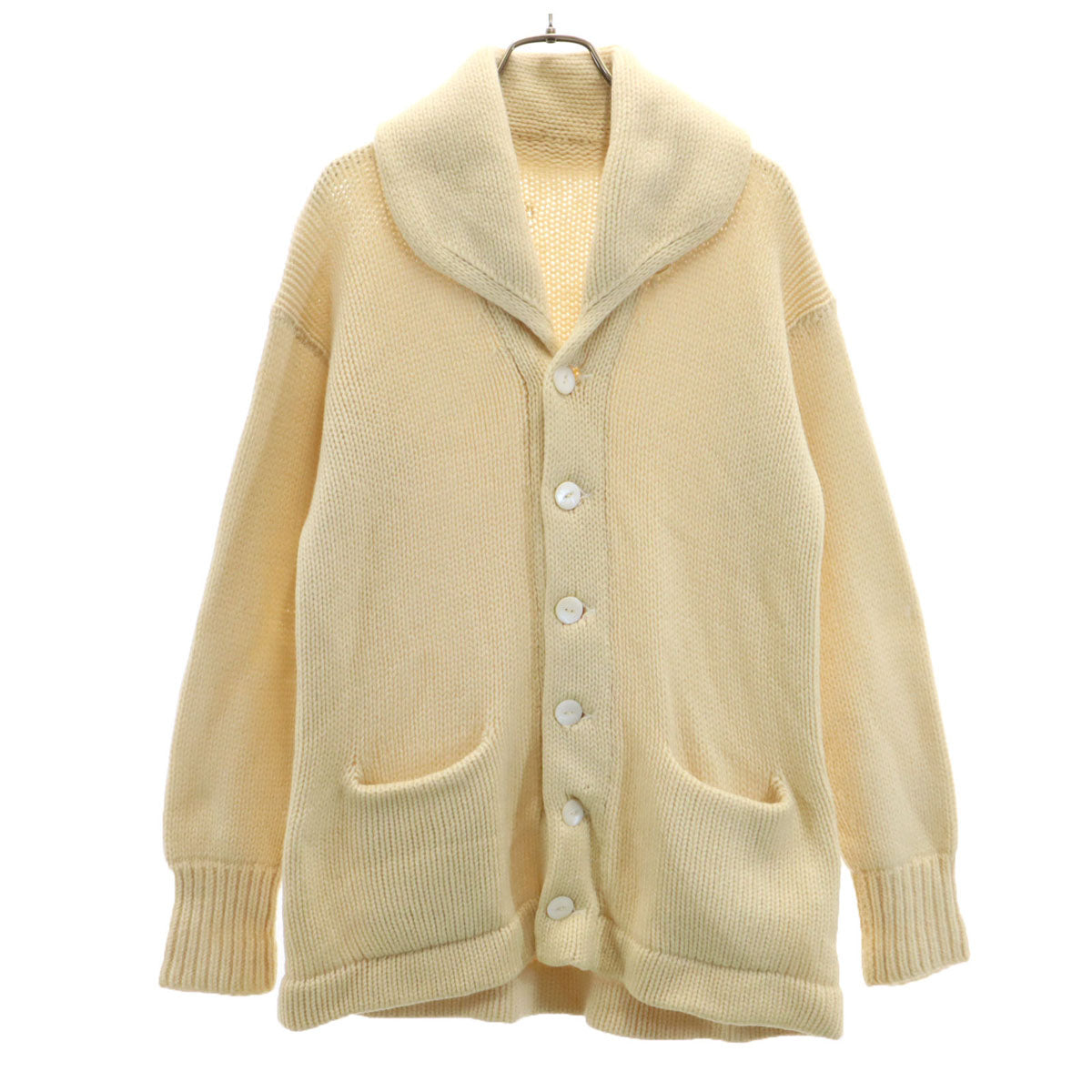 20s 30s ヴィンテージ レタード 長袖 ショールカラー カウチン ニットカーディガン 生成り メンズ