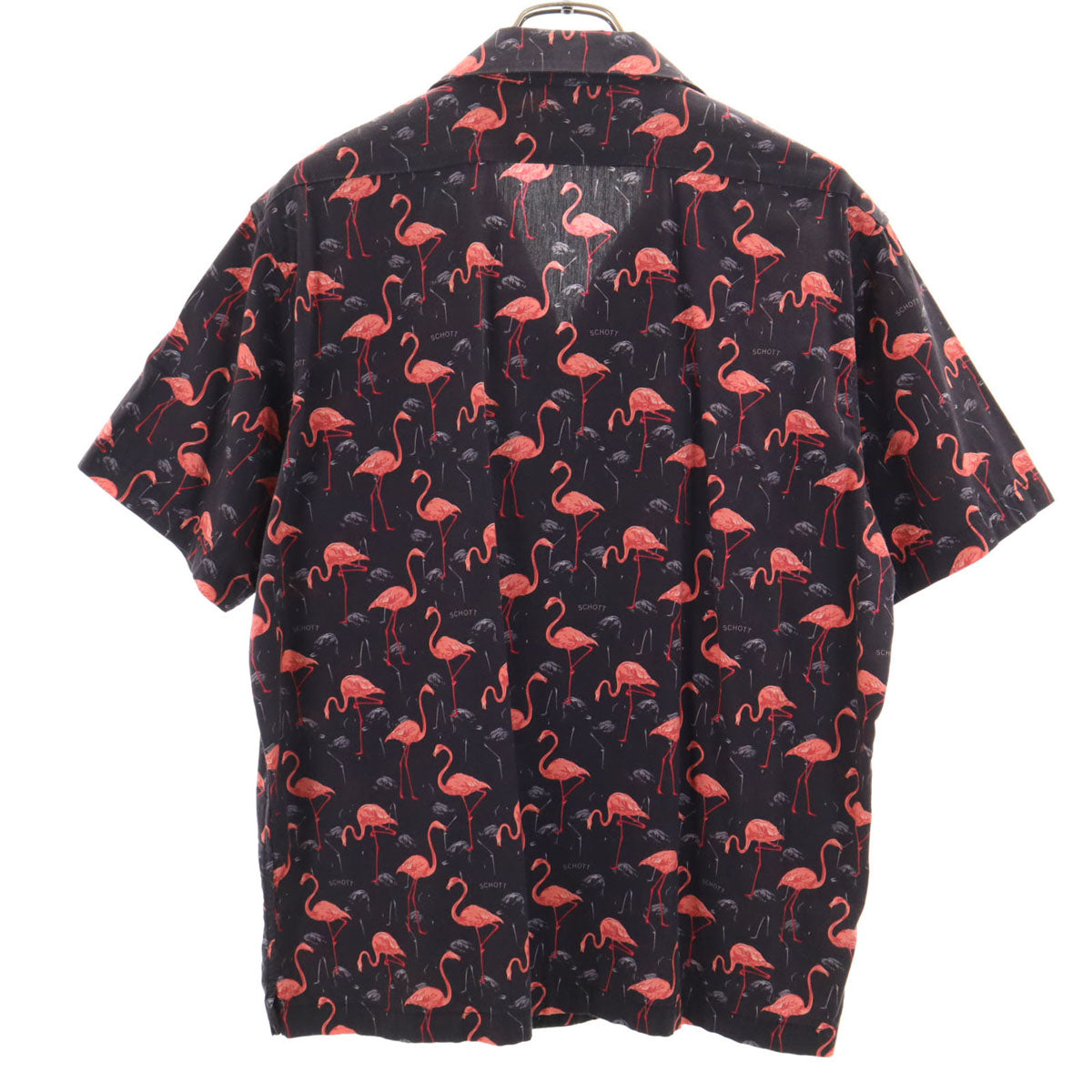 schott ショット N.Y.C. フラミンゴ柄 半袖 オープンカラー シャツ M ブラック系 メンズ