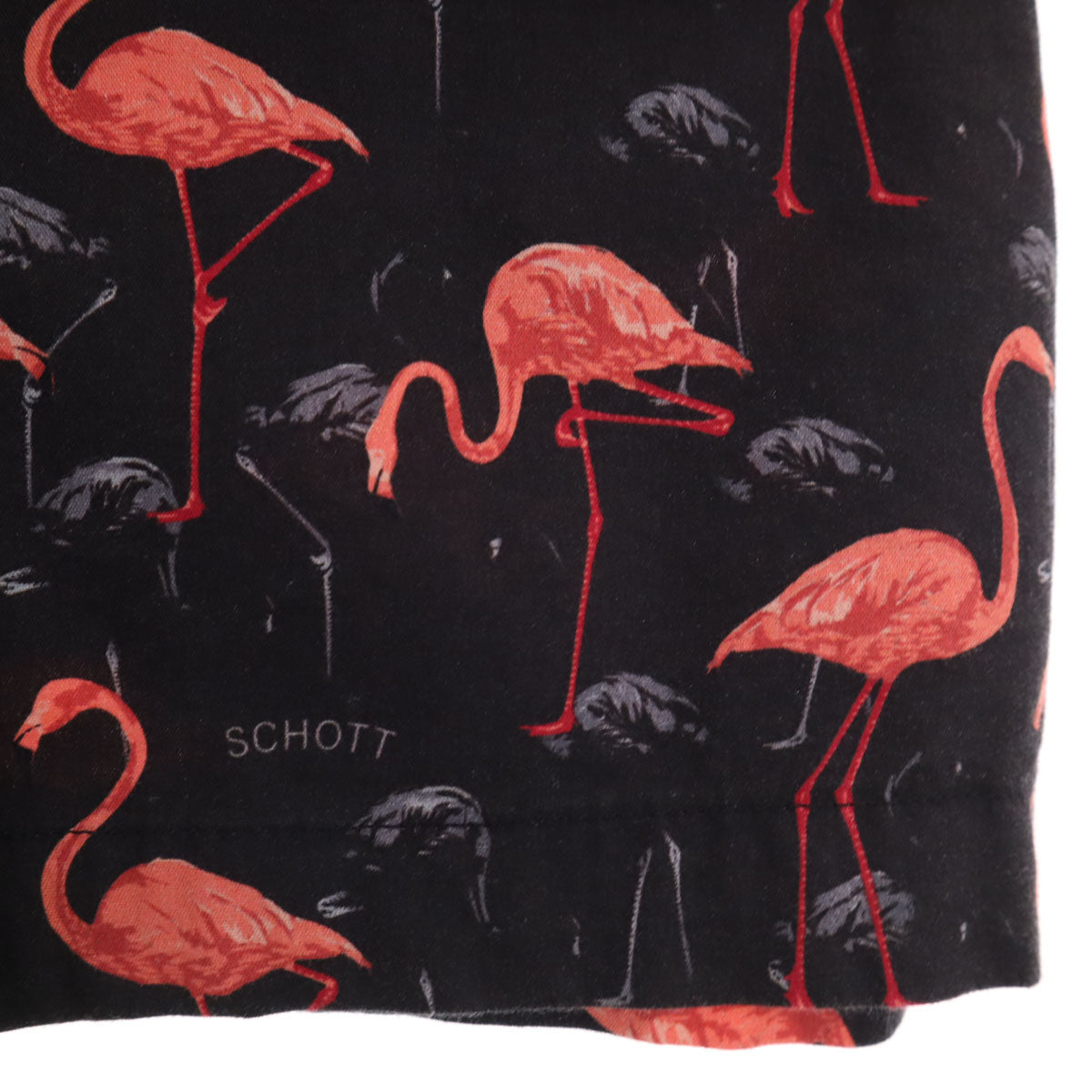 Schott 半袖シャツ ブラック Schott N.Y.C ショット 刺繍 ボーリングシャツ 開襟シャツ