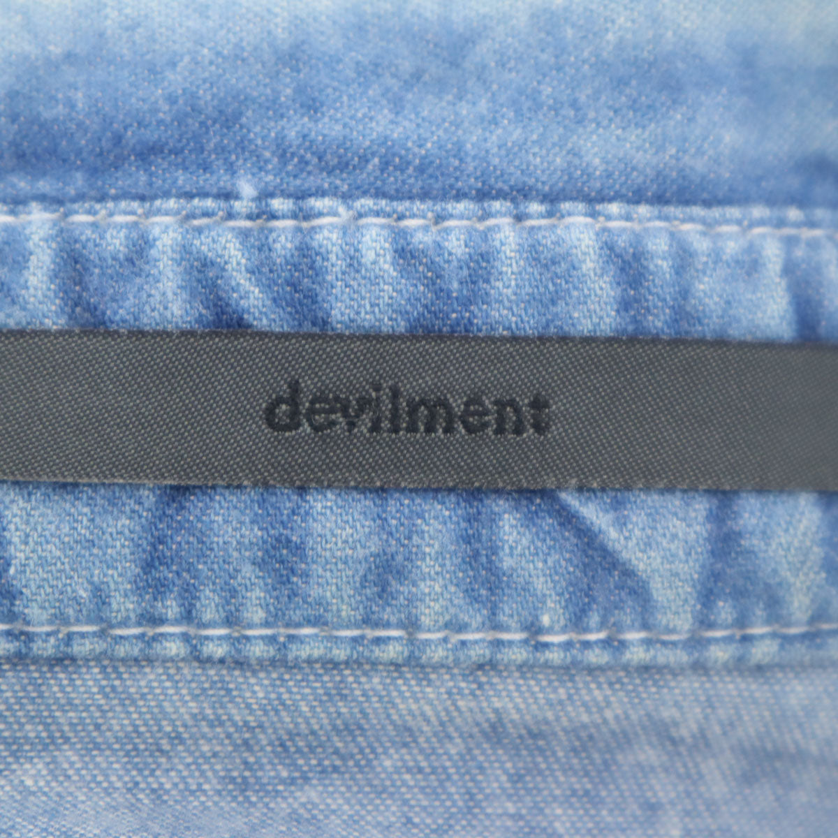 デビルメント 日本製 長袖 シャンブレー ウエスタンシャツ 48 ウォッシュブルー メンズ
