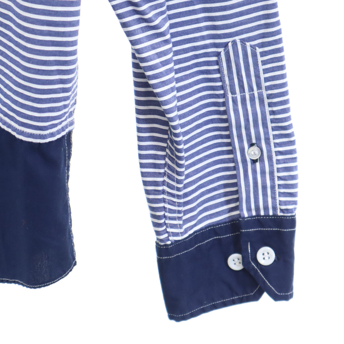 GAIJIN MADE ガイジンメイド 日本製 ボーダー柄 長袖 コットンシャツ M ネイビー メンズ