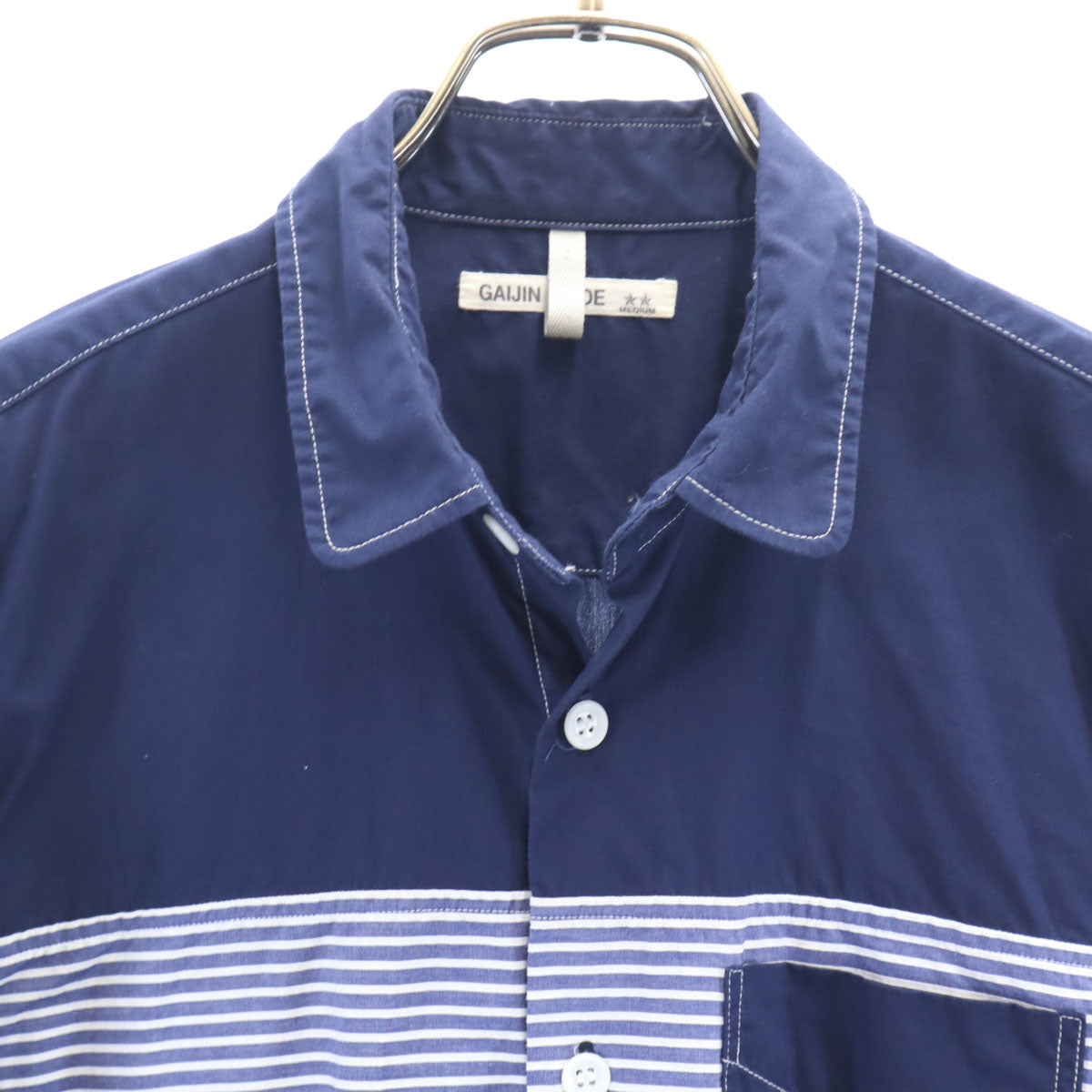 GAIJIN MADE ガイジンメイド 日本製 ボーダー柄 長袖 コットンシャツ M ネイビー メンズ