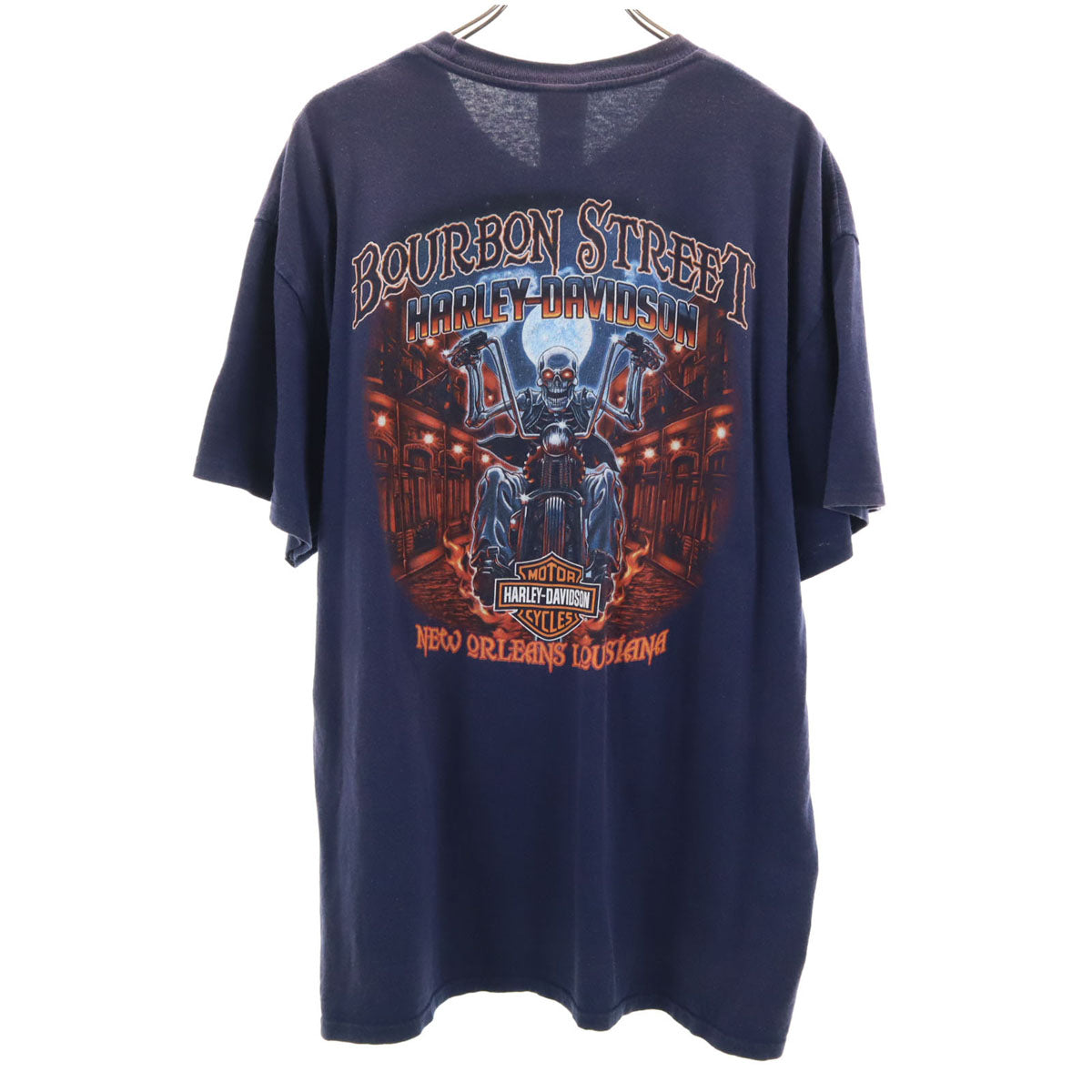HARLEY DAVIDSON ハーレーダビッドソン バックプリント BOURBON STREET 半袖 Tシャツ XL ネイビー メンズ