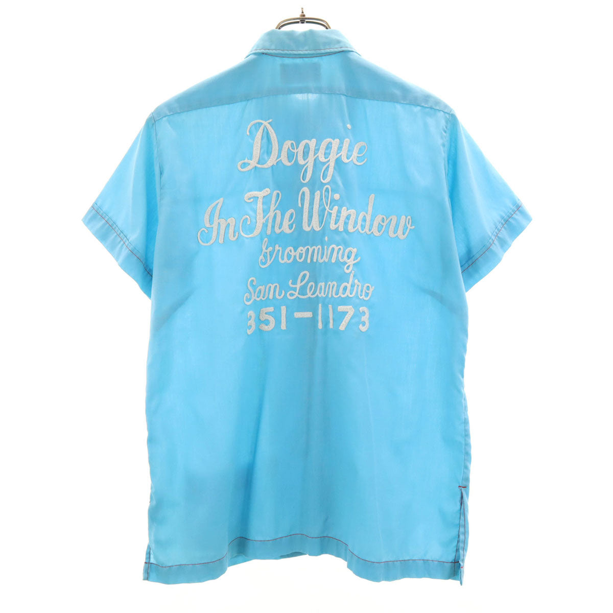 Hilton ヒルトン 70s USA製 ヴィンテージ チェーン刺繍 半袖 ボウリングシャツ 36 水色 レディース