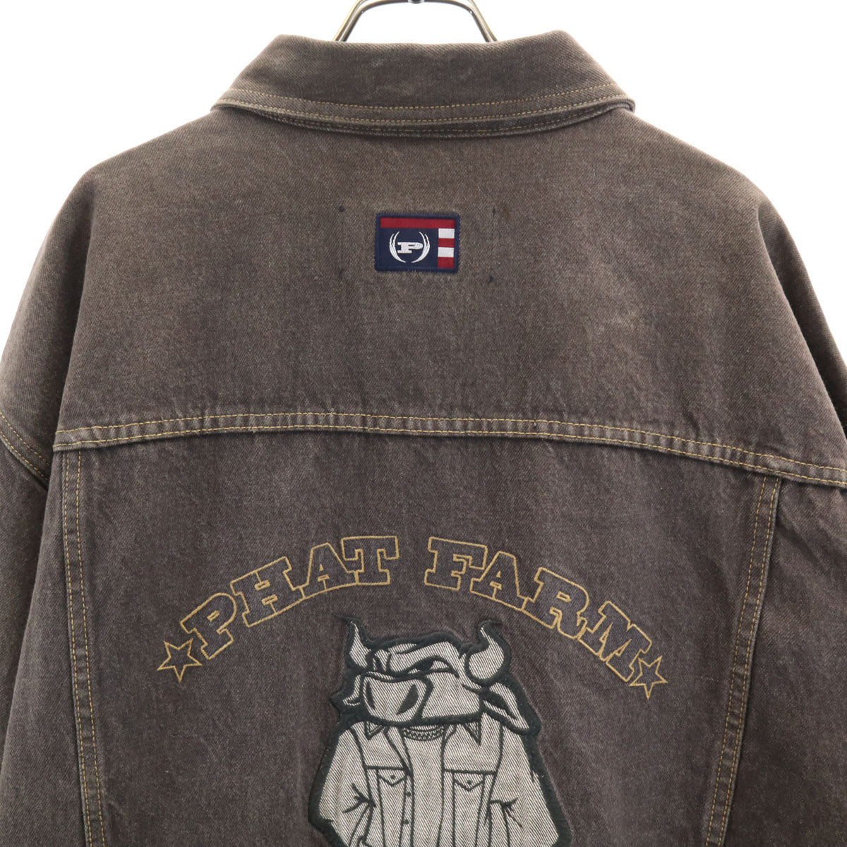 PHAT FARM ファットファーム バックロゴ デニムジャケット 2XL ブラウン ジージャン ビッグサイズ メンズ