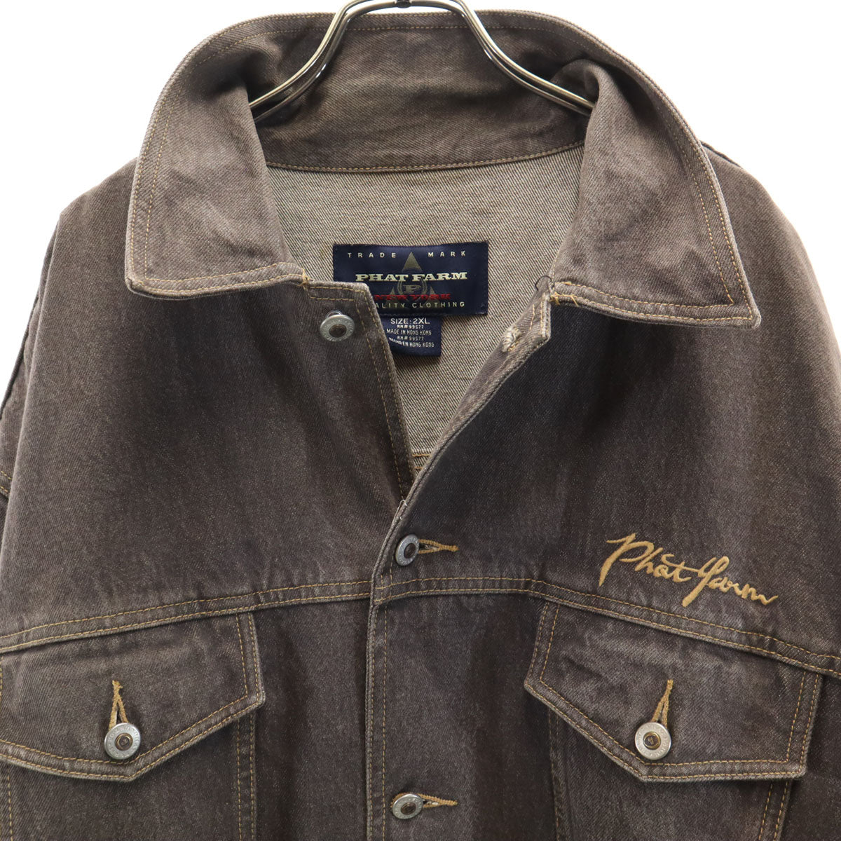 PHAT FARM ファットファーム バックロゴ デニムジャケット 2XL ブラウン ジージャン ビッグサイズ メンズ