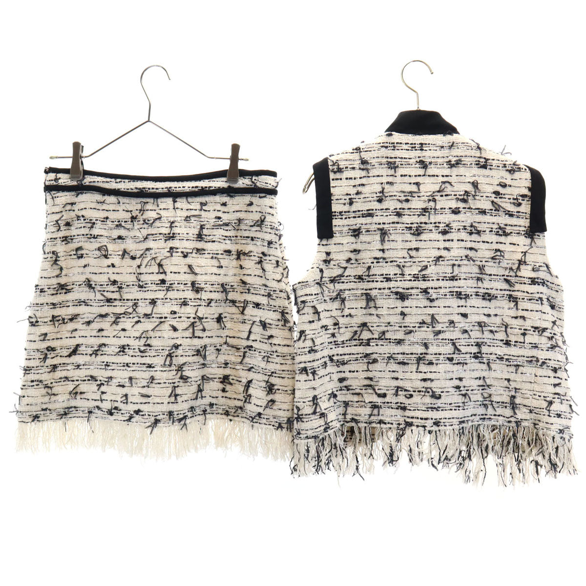 GiAMBATTiSTA VALLi ジャンバティスタヴァリ イタリア製 ノースリーブ ツイードジャケット 上下 セットアップ 44 オフホワイト レディース