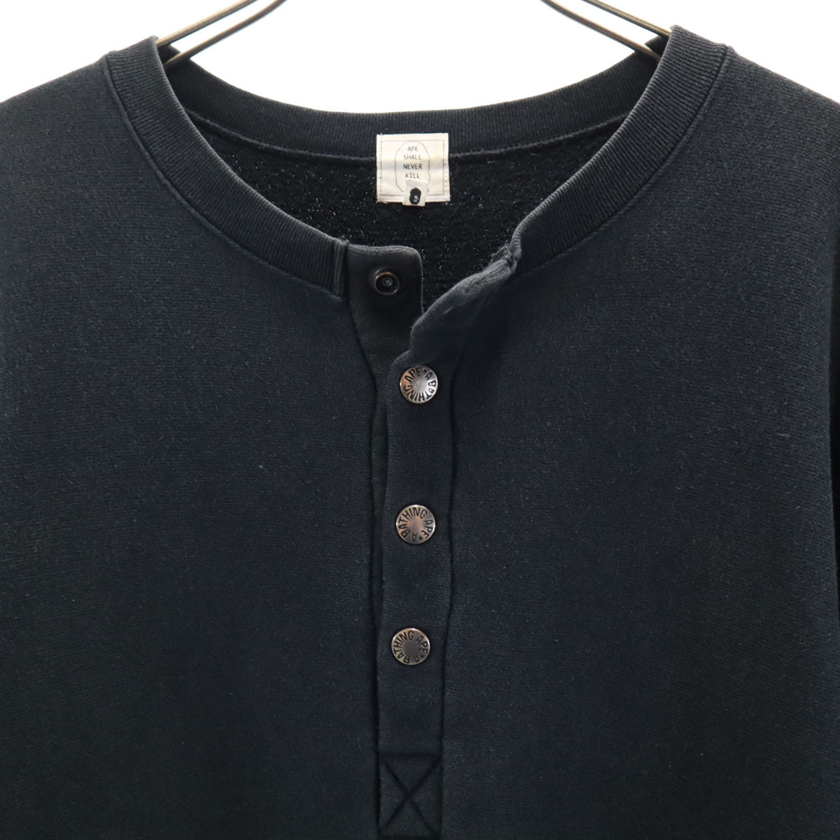 APE Shall Never Kill APE エイプシャルネバーキルエイプ 日本製 長袖 ヘンリーネック トレーナー L チャコール 裏起毛 メンズ