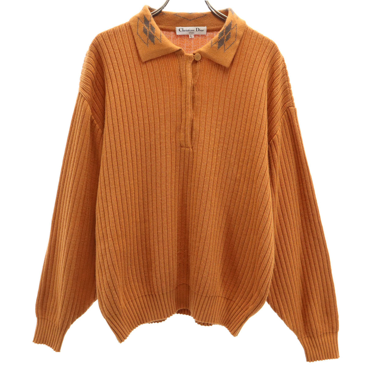 Christian Dior SPORTS クリスチャンディオール スポーツ 90s オールド 長袖 ポロ セーター L オレンジ系 比翼 レディース