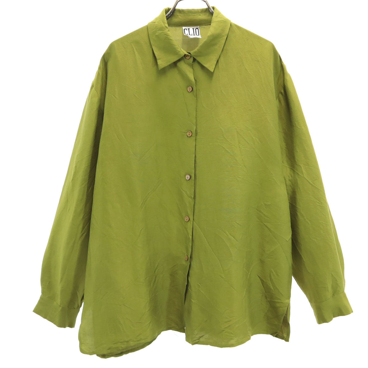 CLIO 90s オールド 長袖 シルク シャツ L オリーブ系 レディース