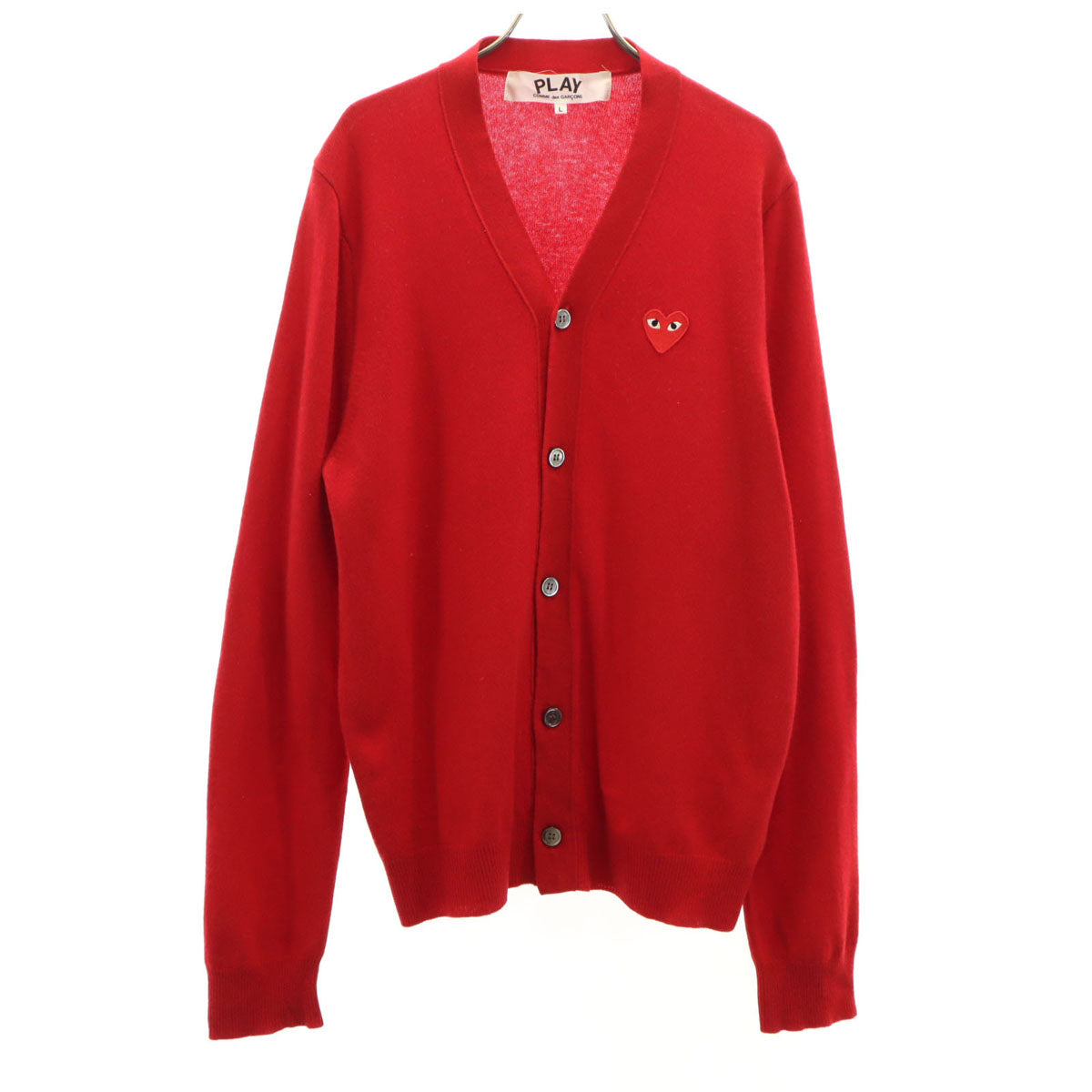 PLAY COMME des GARCONS プレイコムデギャルソン 2011年 日本製 ウール 長袖 Vネック ニットカーディガン L 赤 メンズ