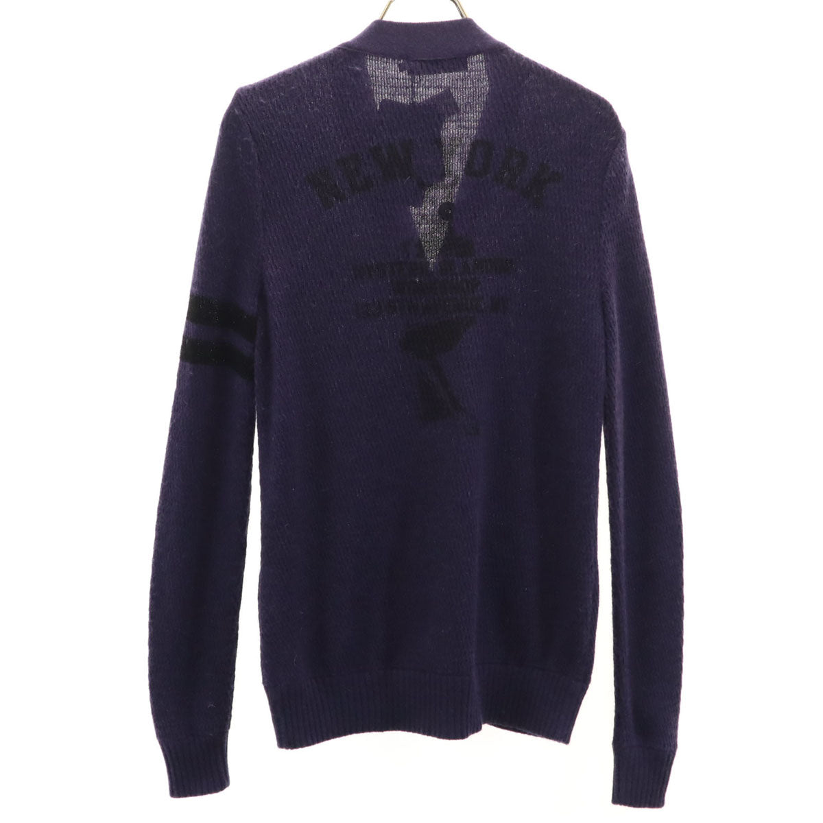 HYSTERIC GLAMOUR ヒステリックグラマー 未使用 日本製 アンゴラブレンド ボーダー柄 長袖 Vネック ニットカーディガン S パープル タグ付き メンズ