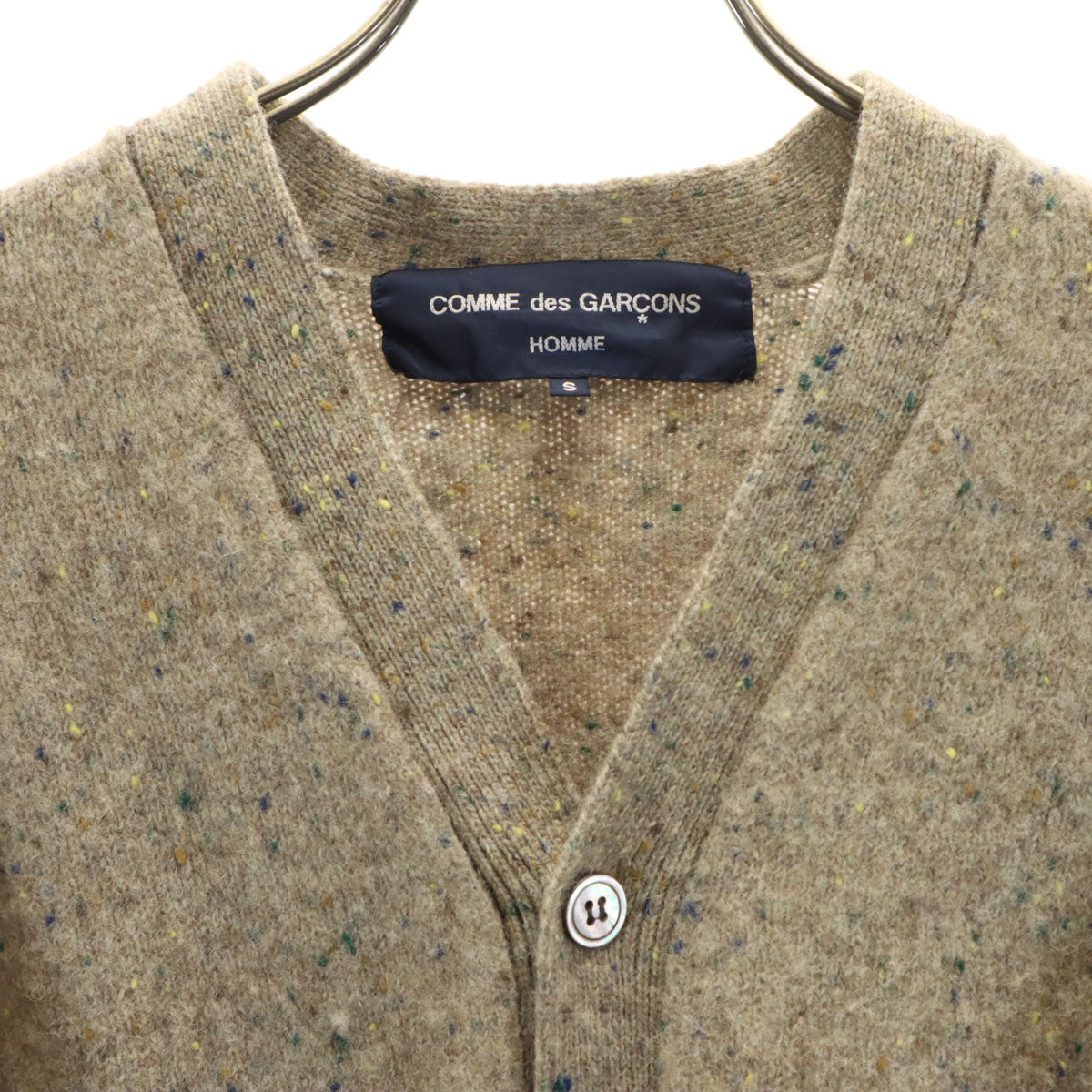 COMME des GARCONS HOMME コムデギャルソンオム 2008年 日本製 ネップ ウール 長袖 Vネック ニットカーディガン S グレー メンズ