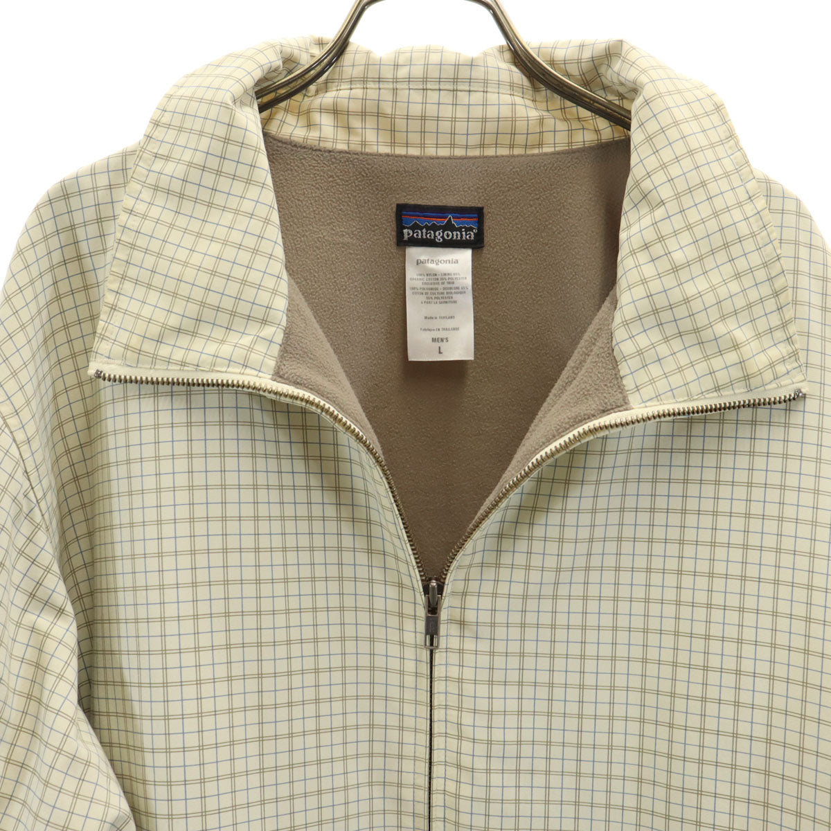 patagonia パタゴニア チェック ナイロンジャケット L クリーム系 27265F7 アウトドア 裏フリース メンズ