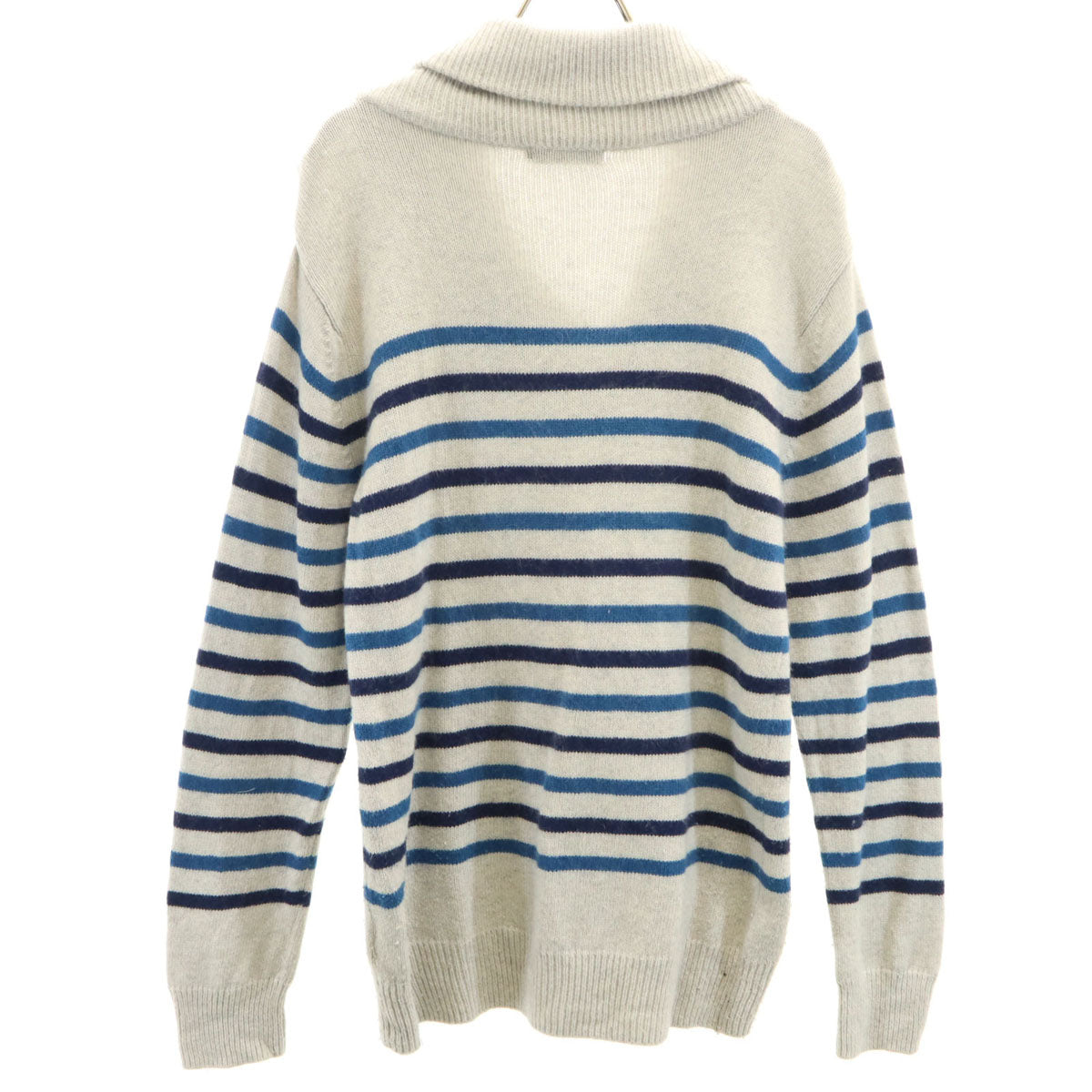 BURBERRY BLACK LABEL バーバリーブラックレーベル ボーダー柄 長袖 ショールカラー セーター 2 グレー 三陽商会 ニット レディース