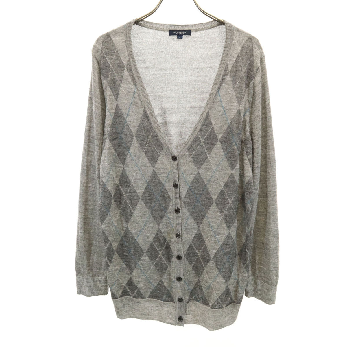 BURBERRY LONDON バーバリーロンドン シルクブレンド ダイヤ柄 長袖 Vネック カーディガン 5 グレー系 ニット レディース
