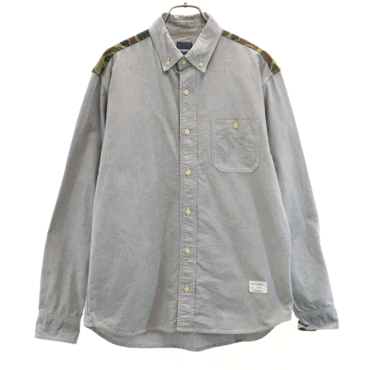 XLARGE エクストララージ カモフラ切替 長袖 オックスフォード ボタンダウンシャツ M グレー メンズ