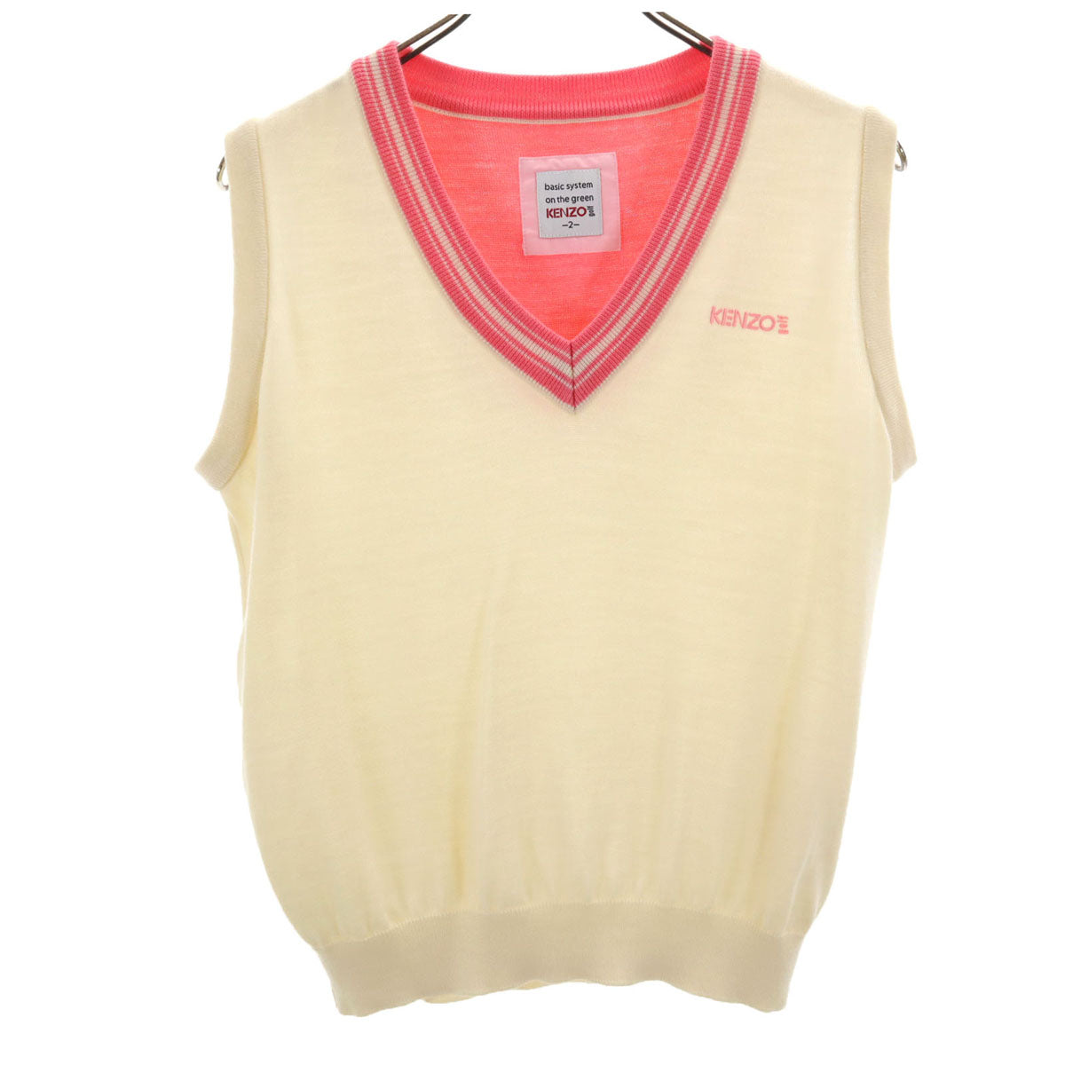 KENZO GOLF ケンゾーゴルフ 90s 日本製 オールド Vネック ニットベスト 2 アイボリー レディース
