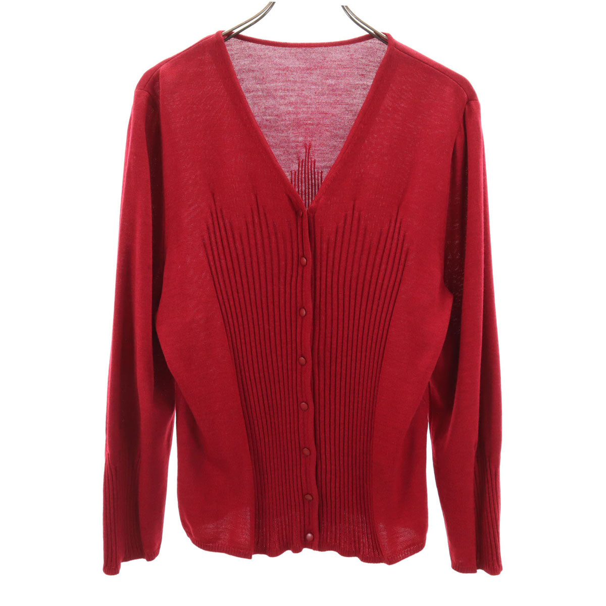 Leilian レリアン 日本製 長袖 Vネック ニットカーディガン 13+ レッド レディース