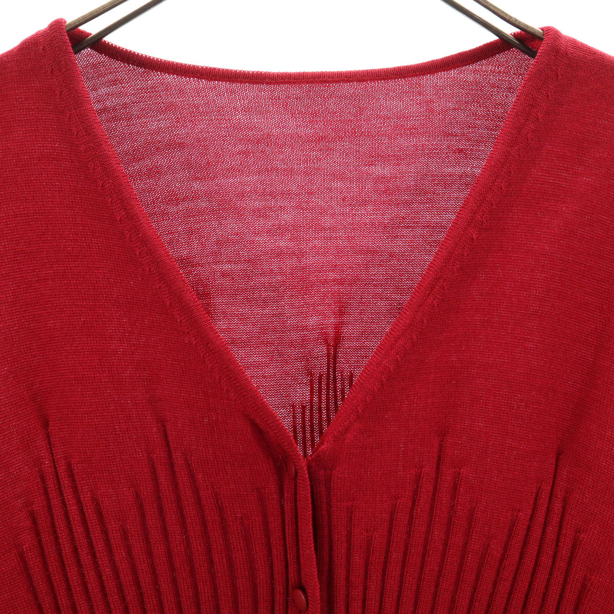 Leilian レリアン 日本製 長袖 Vネック ニットカーディガン 13+ レッド レディース