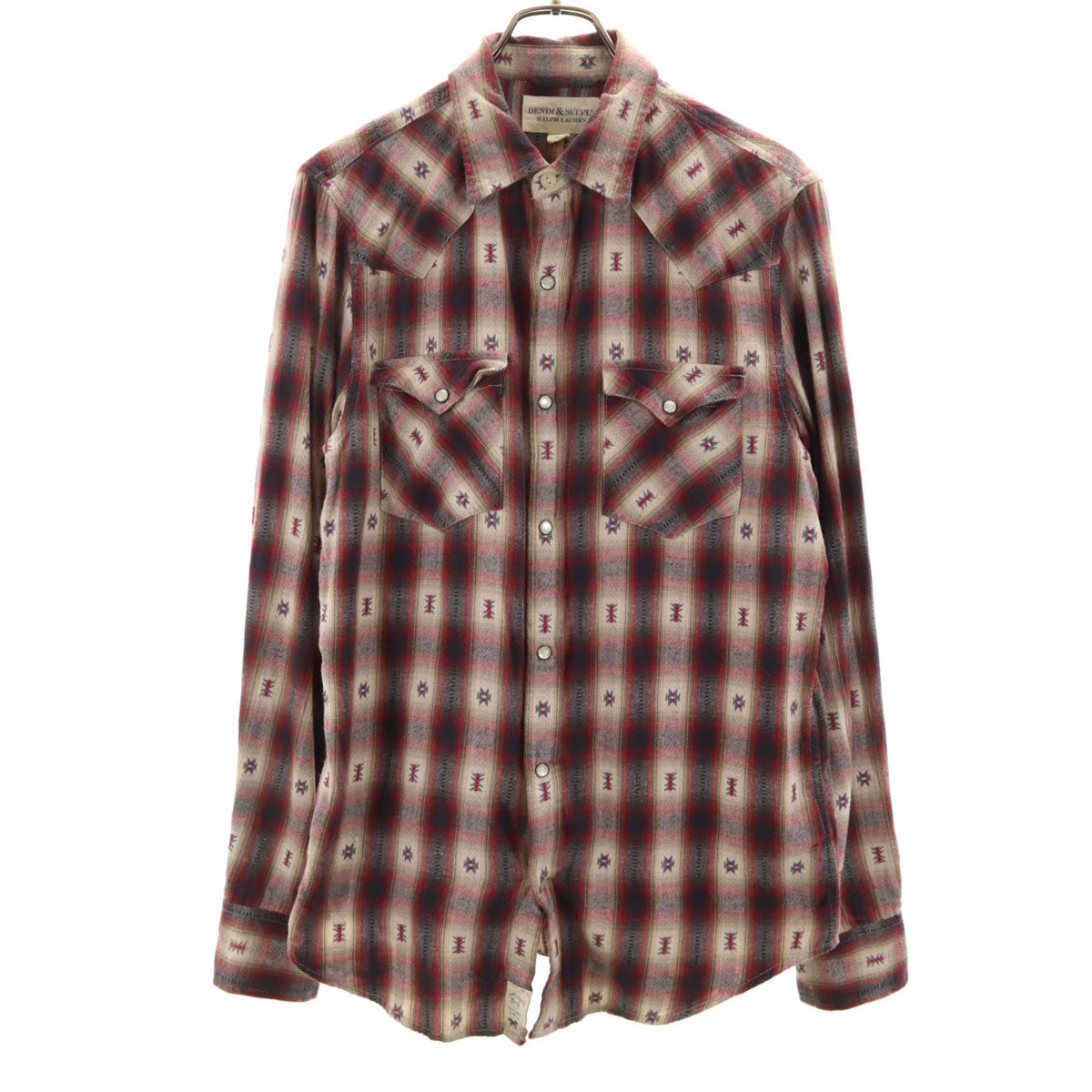 DENIM&SUPPLY RALPH LAUREN デニムアンドサプライラルフローレン チェック柄 長袖 フランネル ウエスタンシャツ M レッド系 メンズ