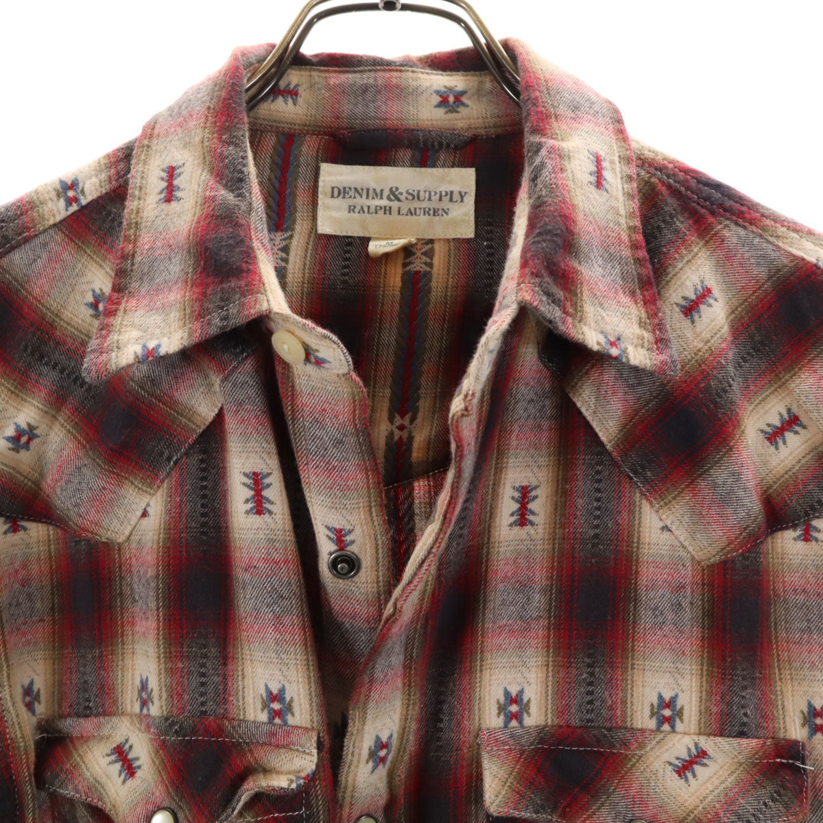 DENIM&SUPPLY RALPH LAUREN デニムアンドサプライラルフローレン チェック柄 長袖 フランネル ウエスタンシャツ M レッド系 メンズ