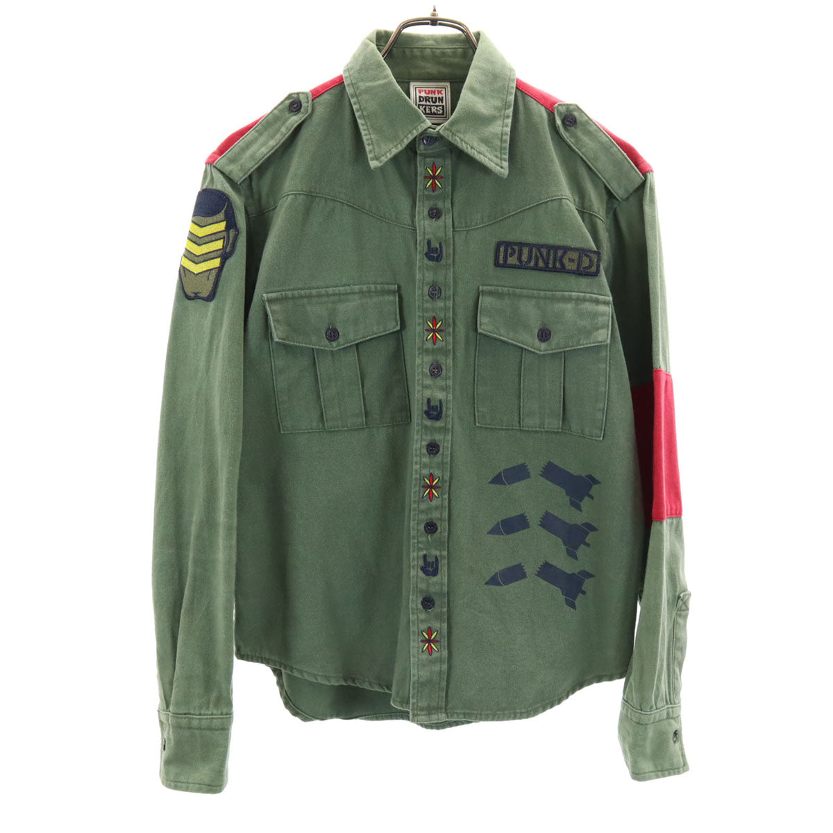 PUNK DRUNKERS パンクドランカーズ 長袖 ミリタリーシャツ M カーキ メンズ