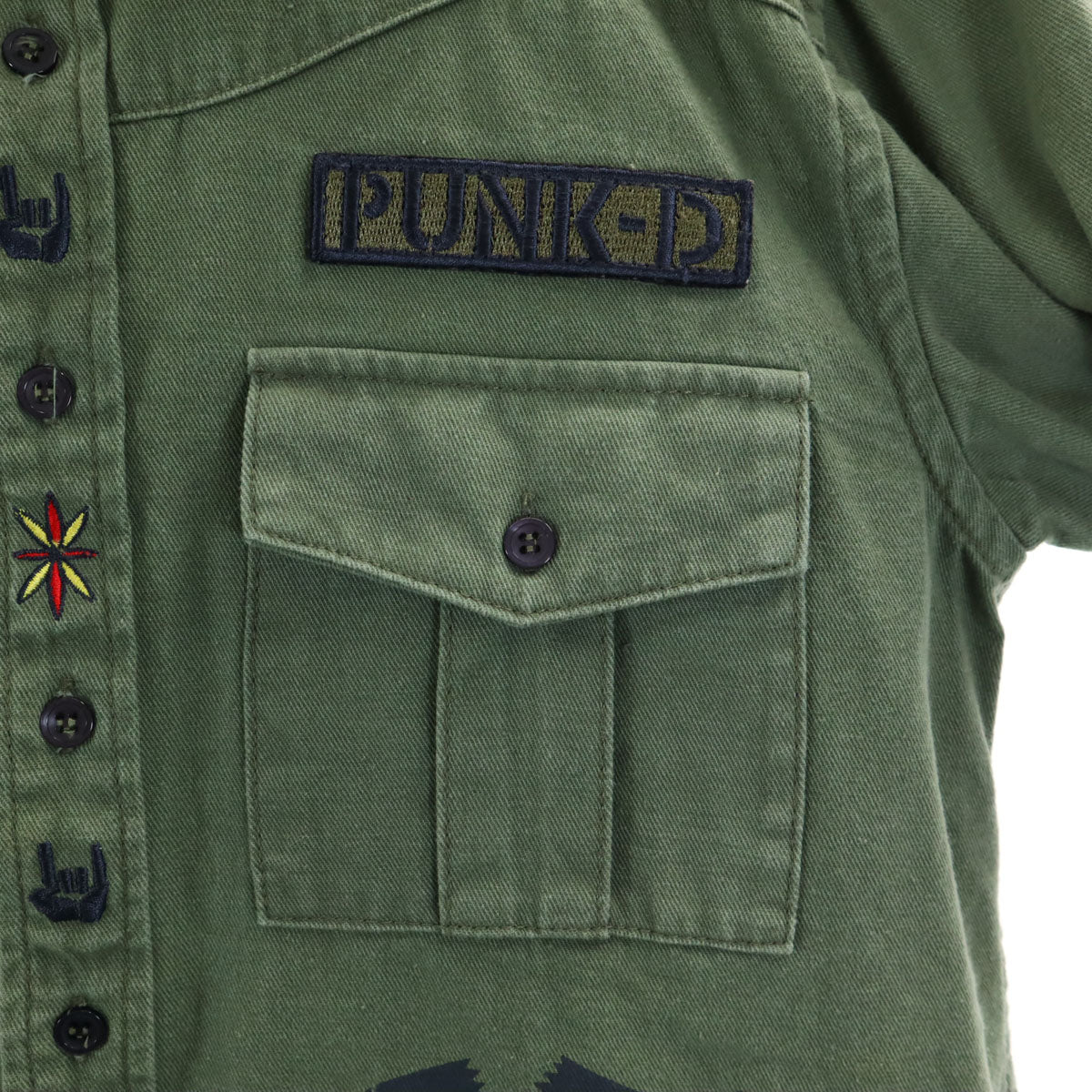 PUNK DRUNKERS パンクドランカーズ 長袖 ミリタリーシャツ M カーキ メンズ