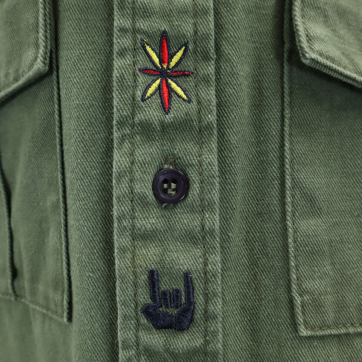 PUNK DRUNKERS パンクドランカーズ 長袖 ミリタリーシャツ M カーキ メンズ