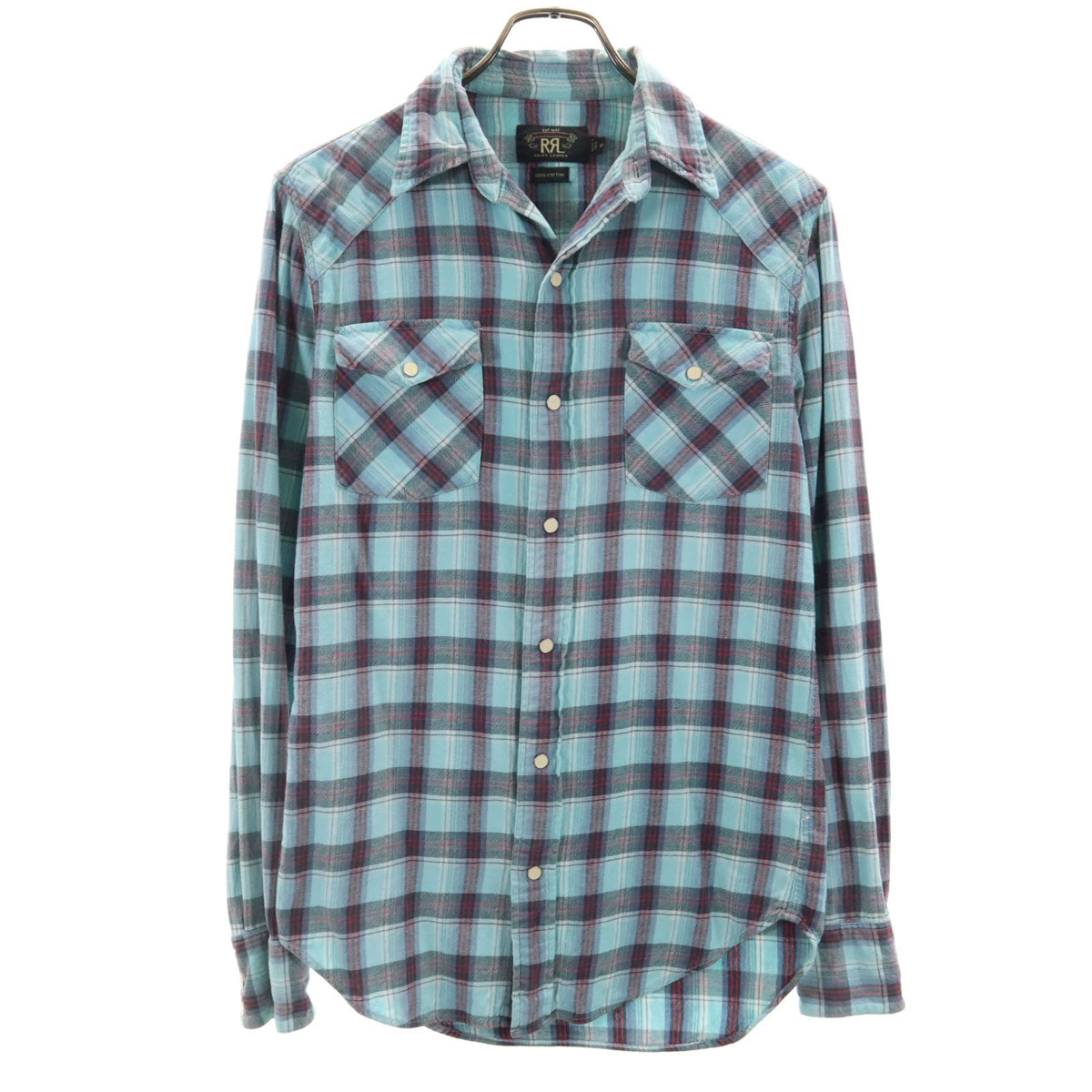 ダブルアールエル RRL チェック柄 長袖 ウエスタンシャツ XS 水色 メンズ