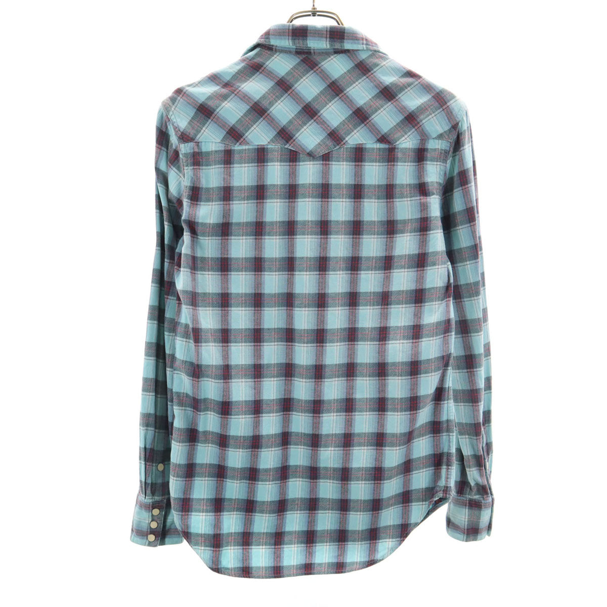 ダブルアールエル RRL チェック柄 長袖 ウエスタンシャツ XS 水色 メンズ