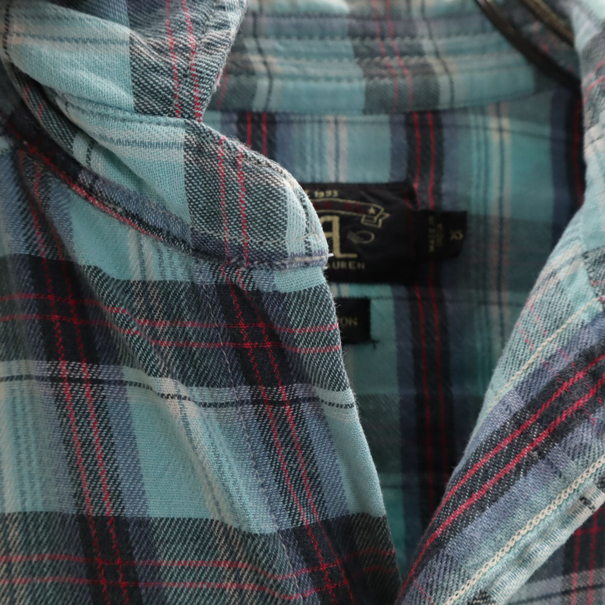 ダブルアールエル RRL チェック柄 長袖 ウエスタンシャツ XS 水色 メンズ