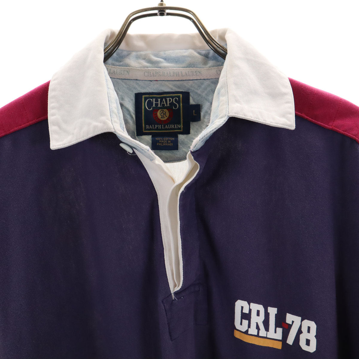 CHAPS RALPH LAUREN チャップスラルフローレン 90s オールド バックロゴ CRL-78 長袖 ラガーシャツ L ネイビー ポロシャツ メンズ