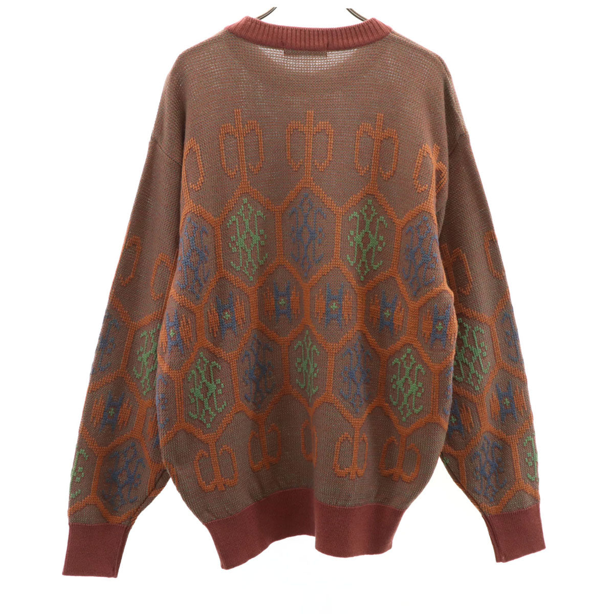 YVES SAINT LAURENT イヴサンローラン 90s オールド 総柄 長袖 セーター L ブラウン ニット メンズ