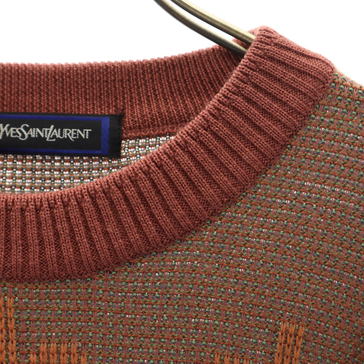 YVES SAINT LAURENT イヴサンローラン 90s オールド 総柄 長袖 セーター L ブラウン ニット メンズ