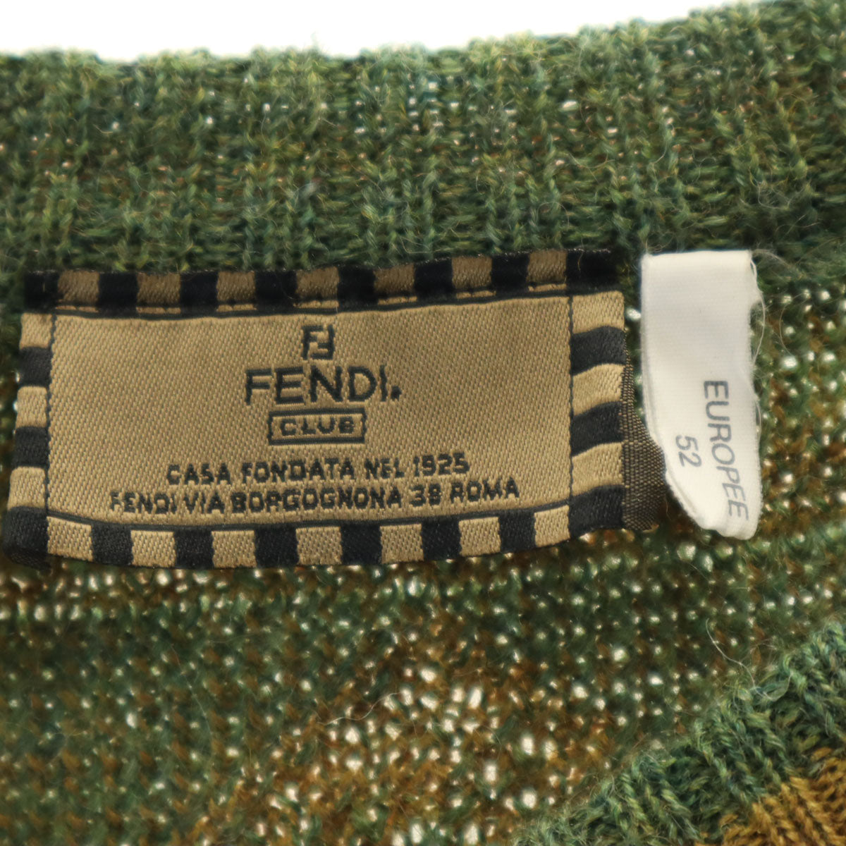 FENDI CLUB フェンディ クラブ 90s イタリア製 アルパカブレンド オールド 総柄 長袖 セーター L グリーン系 ニット メンズ