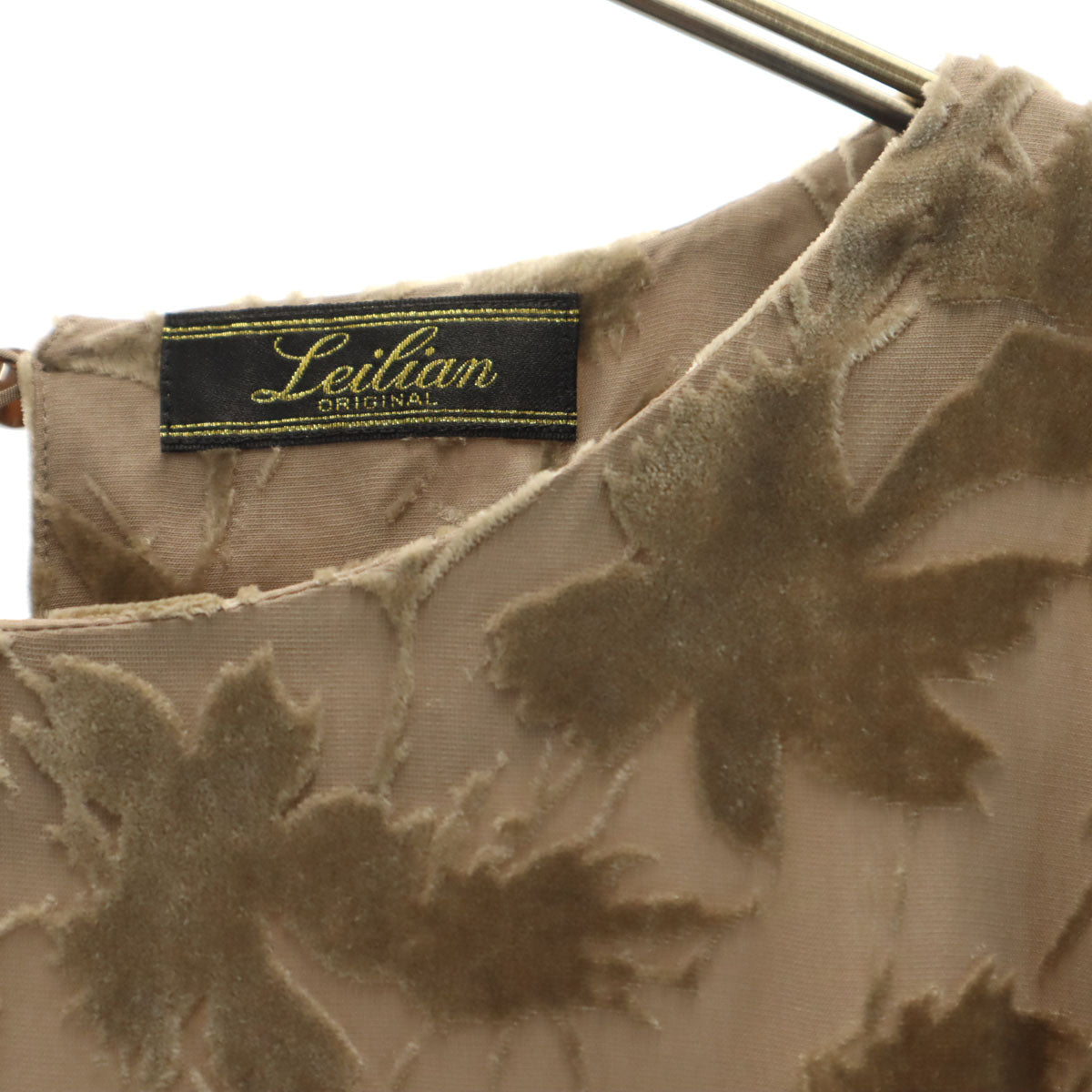 Leilian レリアン 日本製 シルクブレンド 総柄 長袖 ブラウス 13 ベージュ系 レディース