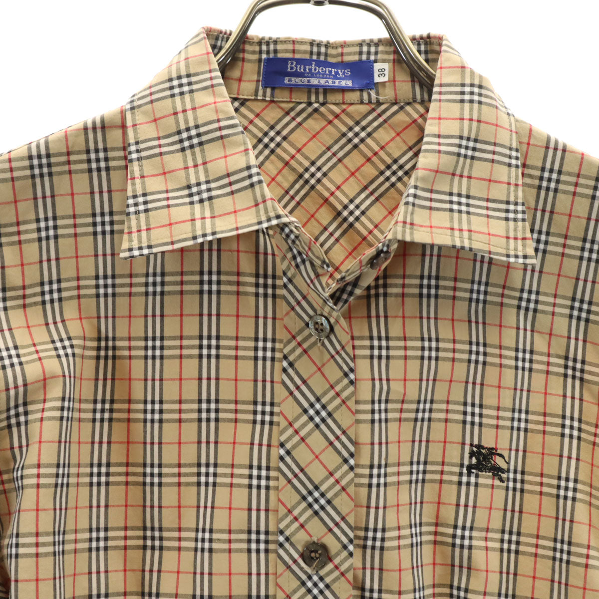 Burberrys OF LONDON BLUE LABEL バーバリーズ オブ ロンドン ブルーレーベル 90s オールド ノバチェック柄 7分袖 コットンシャツ 38 ベージュ 三陽商会 ダブルカフス レディース