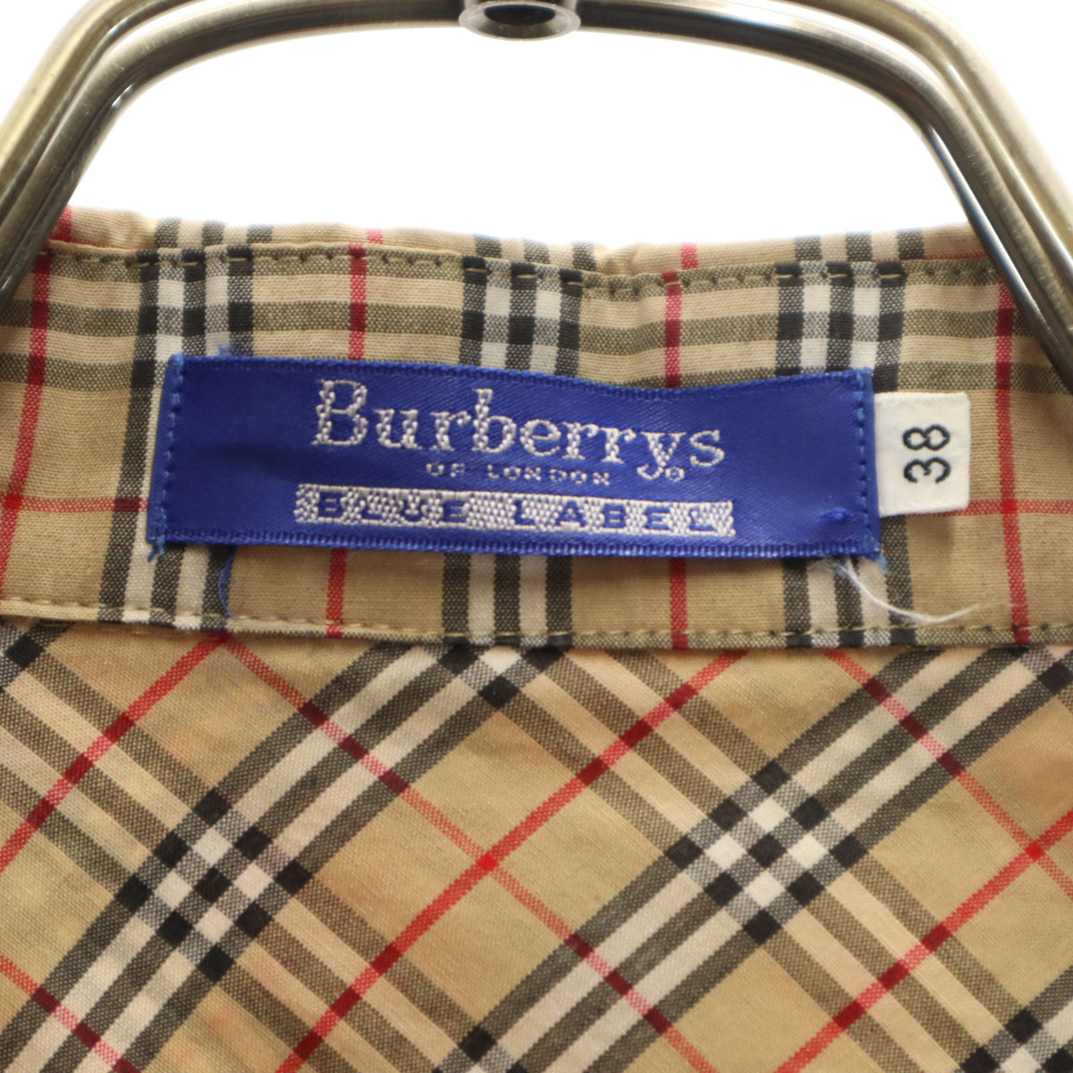 Burberrys OF LONDON BLUE LABEL バーバリーズ オブ ロンドン ブルーレーベル 90s オールド ノバチェック柄 7分袖 コットンシャツ 38 ベージュ 三陽商会 ダブルカフス レディース