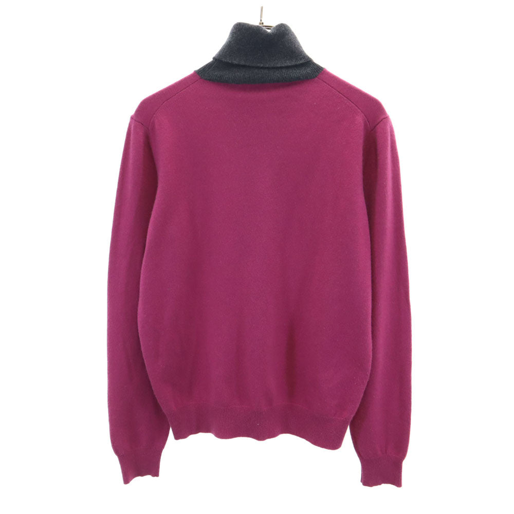 HERMES エルメス イタリア製 カシミヤブレンド 長袖 ツートンカラー タートルネック セーター S ピンク レディース