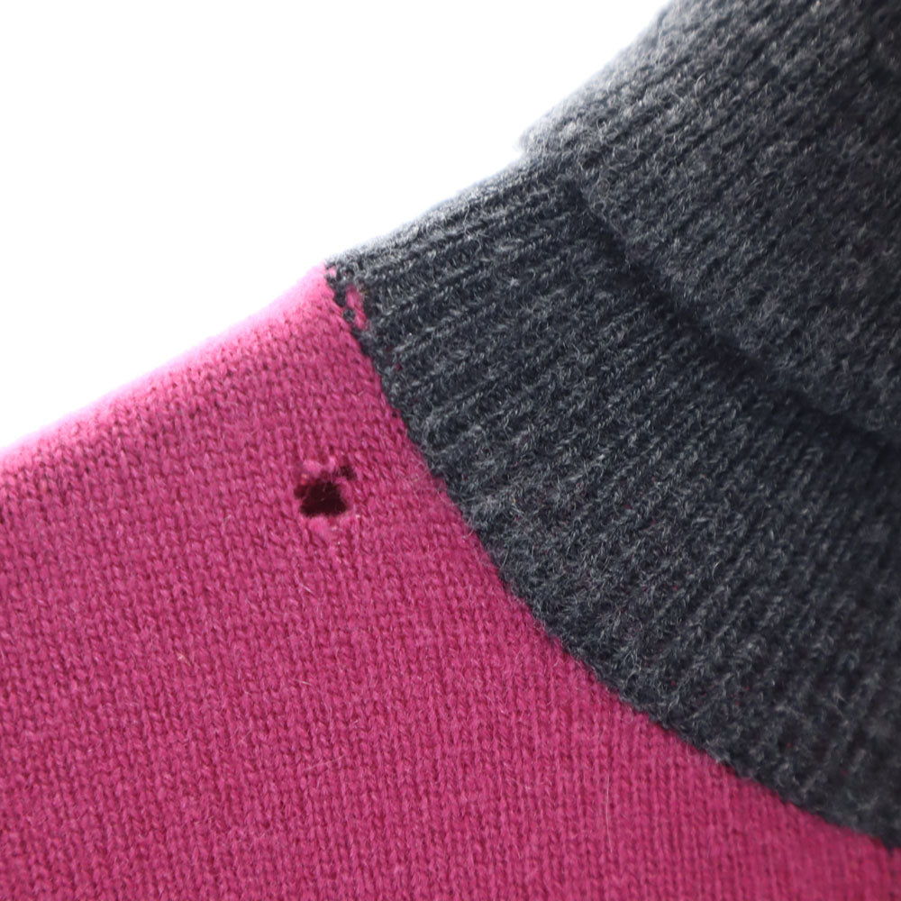 HERMES エルメス イタリア製 カシミヤブレンド 長袖 ツートンカラー タートルネック セーター S ピンク レディース