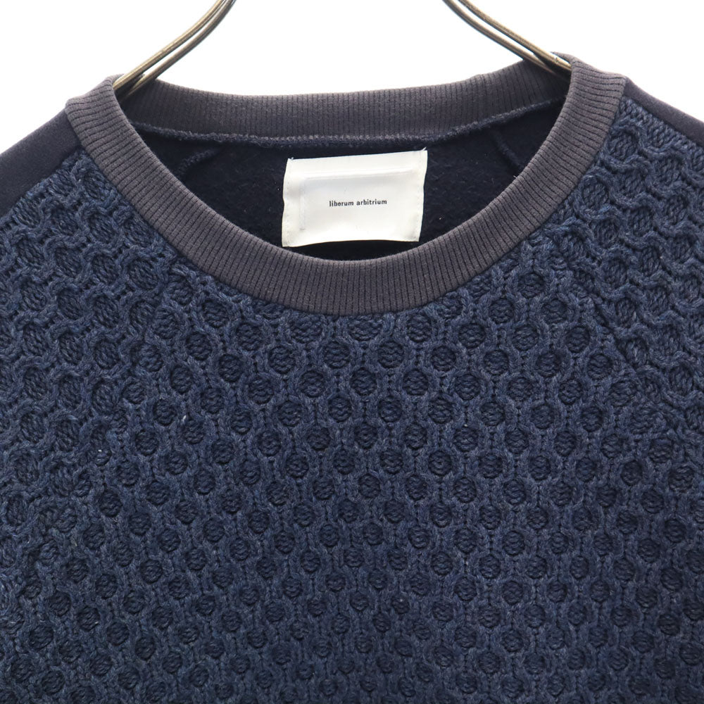 リベルムアルビトリウム 日本製 長袖 ハニカム織り セーター 44 ブルー スウェット切り替え メンズ